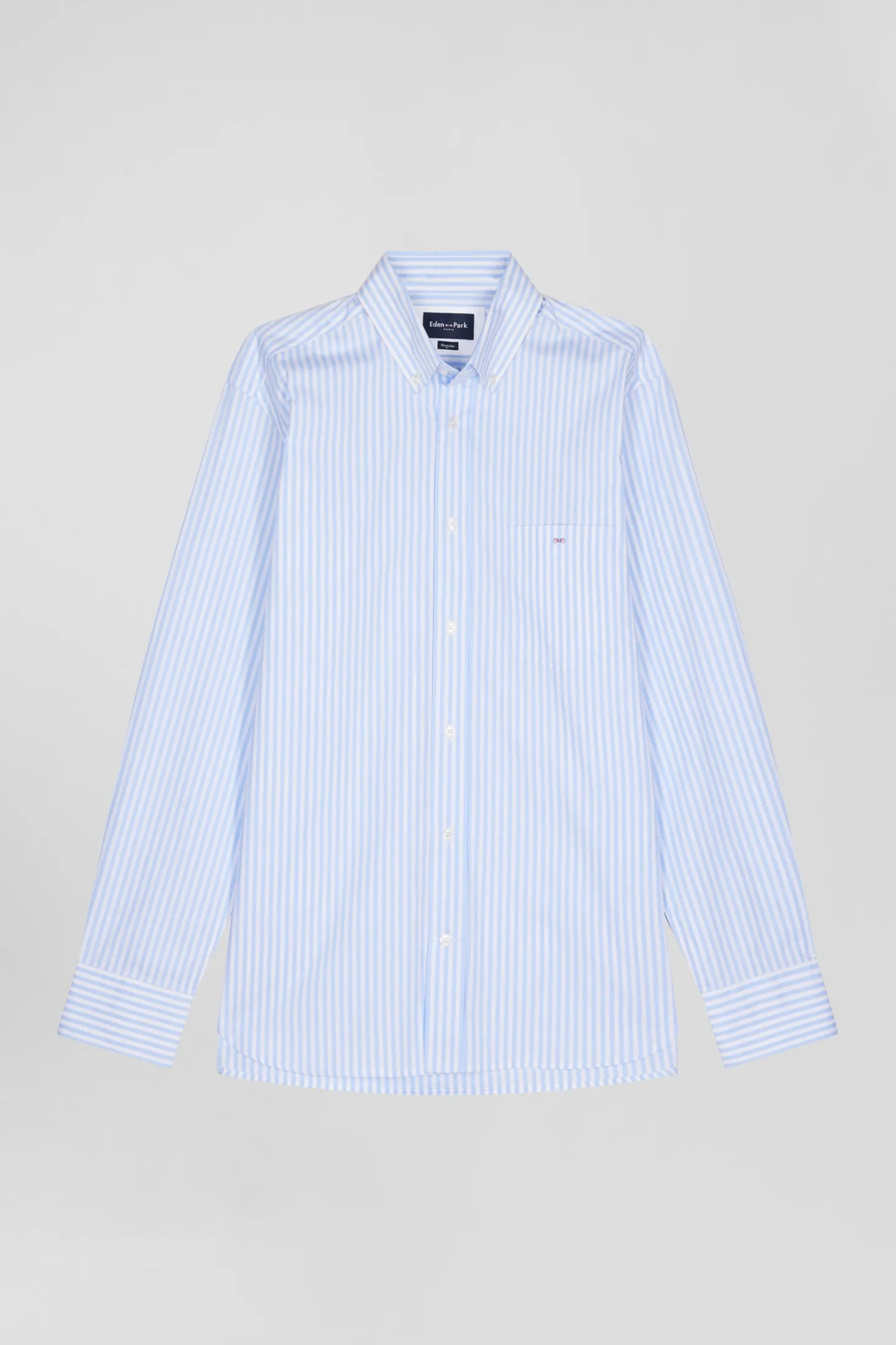 Regular sky blue striped cotton poplin shirt