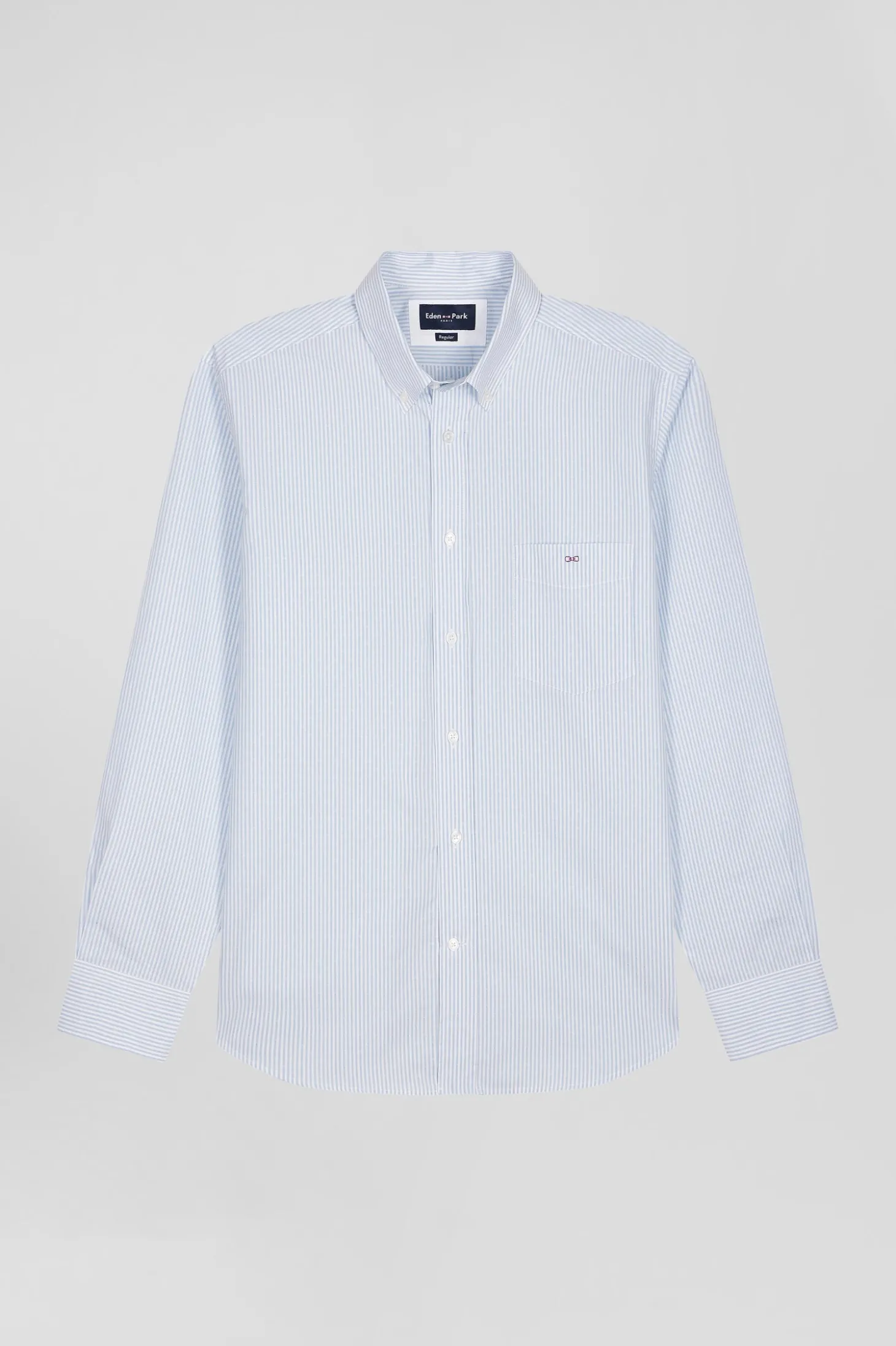 Regular sky blue striped cotton jacquard shirt