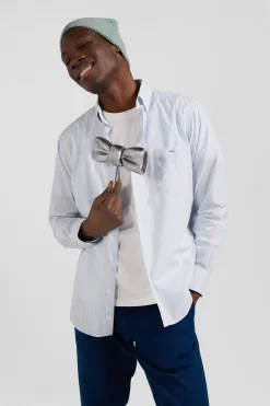 Regular sky blue striped cotton jacquard shirt