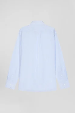 Regular sky blue striped cotton jacquard shirt