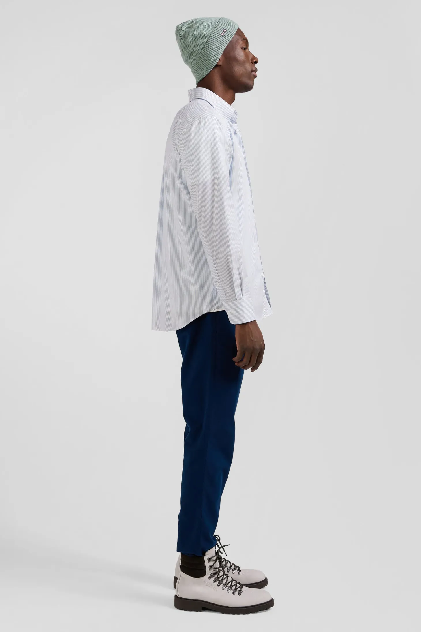 Regular sky blue striped cotton jacquard shirt