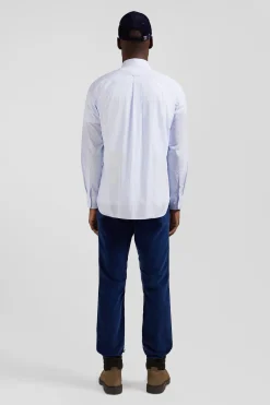 Regular sky blue striped cotton jacquard shirt