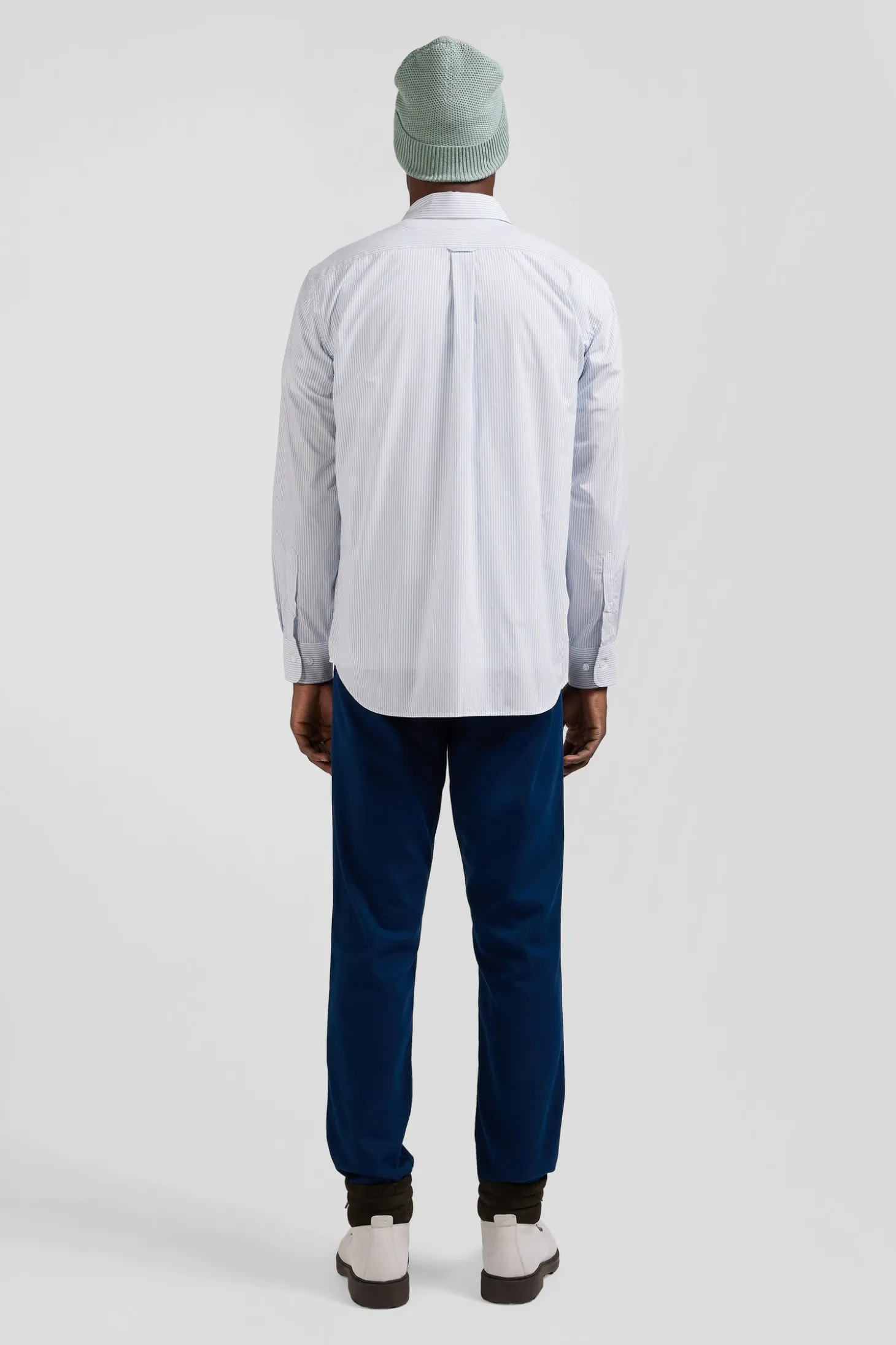 Regular sky blue striped cotton jacquard shirt