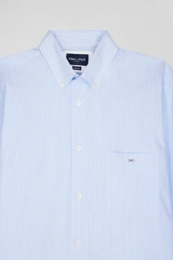Regular sky blue striped cotton jacquard shirt