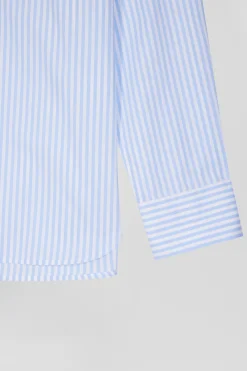 Regular sky blue striped cotton poplin shirt