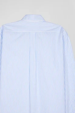 Regular sky blue striped cotton poplin shirt