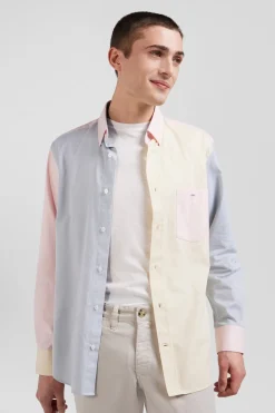 Regular sky blue tricolour cotton shirt