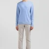Regular sky blue wool and cotton crew neck jumper