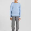Regular sky blue wool and cotton crew neck jumper