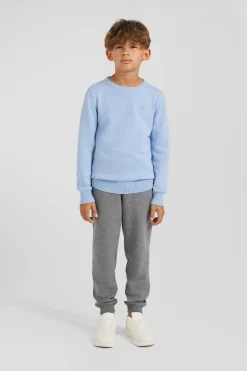 Regular sky blue wool and cotton crew neck jumper
