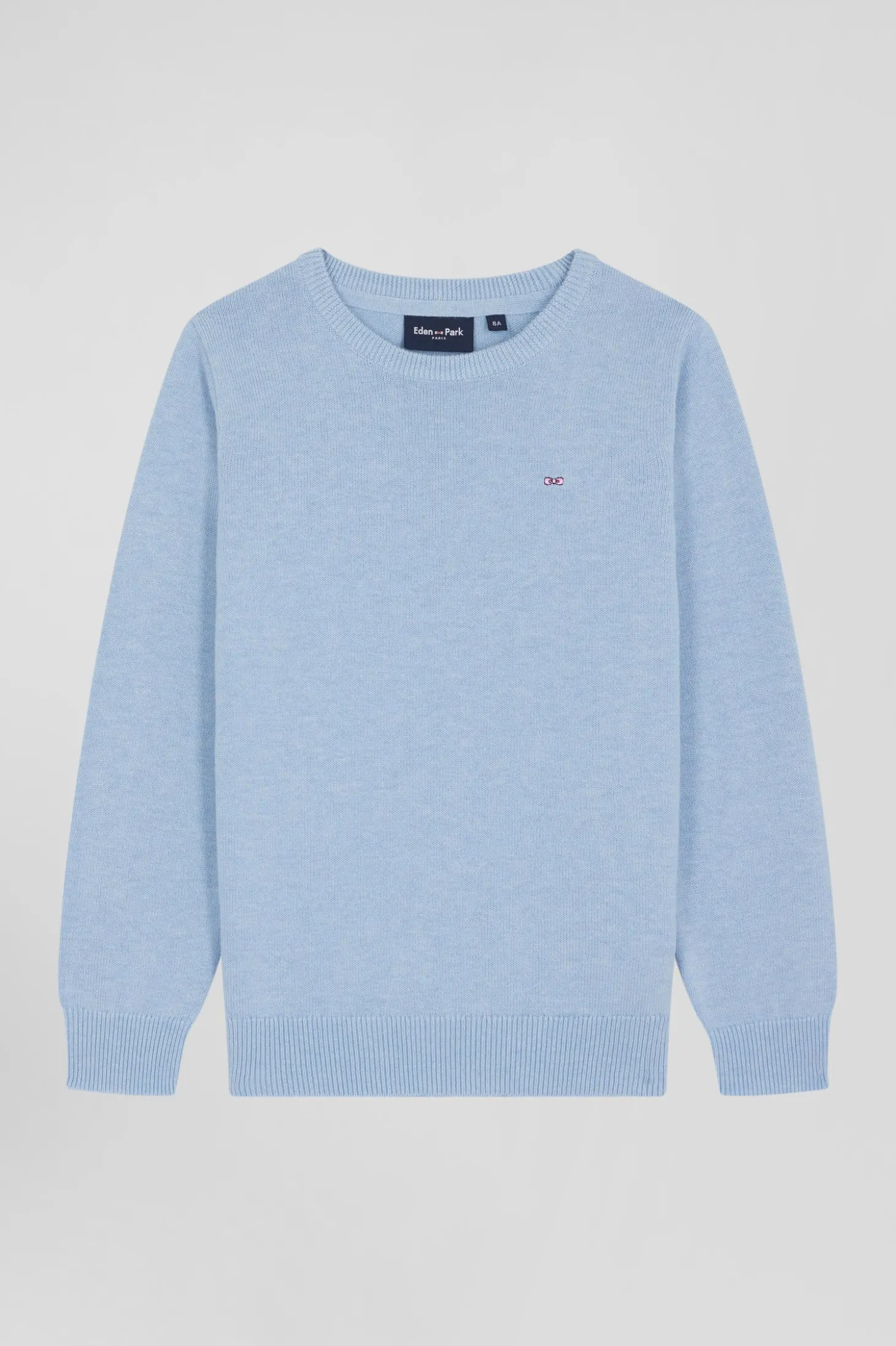 Regular sky blue wool and cotton crew neck jumper