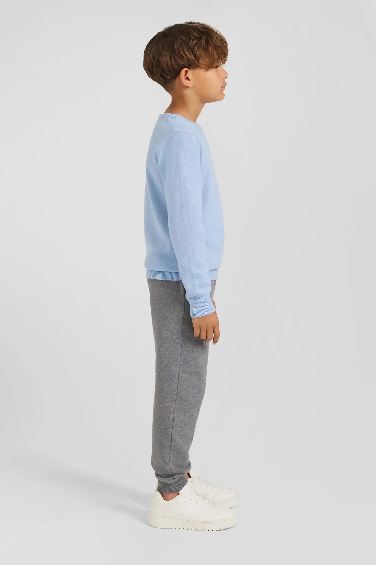 Regular sky blue wool and cotton crew neck jumper