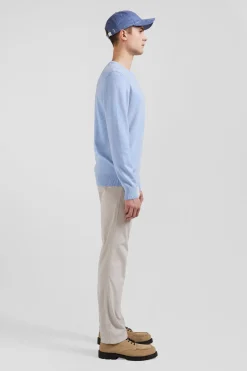 Regular sky blue wool and cotton crew neck jumper