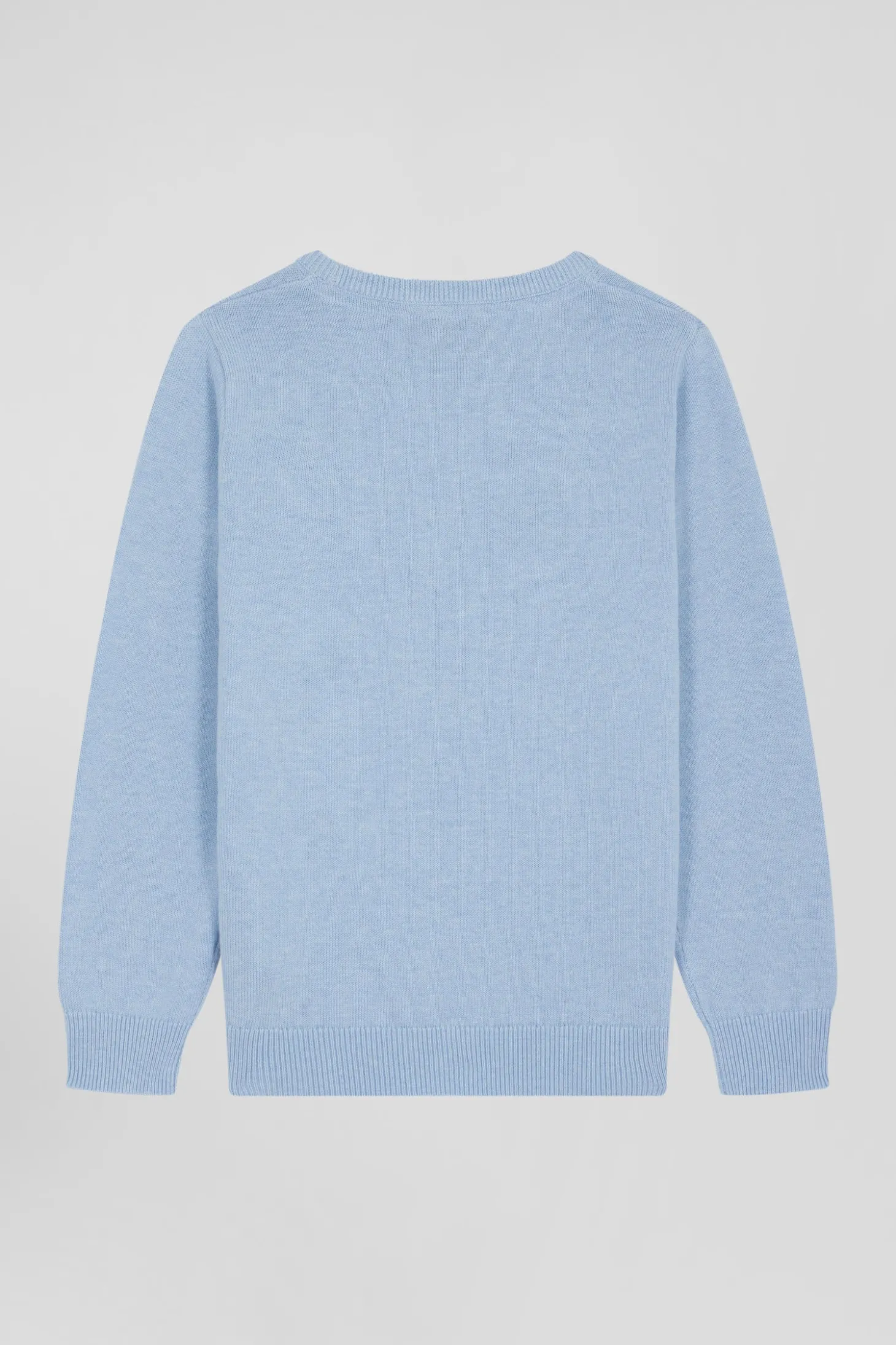 Regular sky blue wool and cotton crew neck jumper