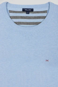 Regular sky blue wool and cotton crew neck jumper