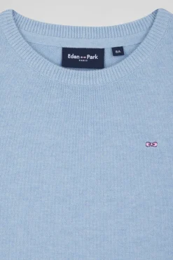 Regular sky blue wool and cotton crew neck jumper
