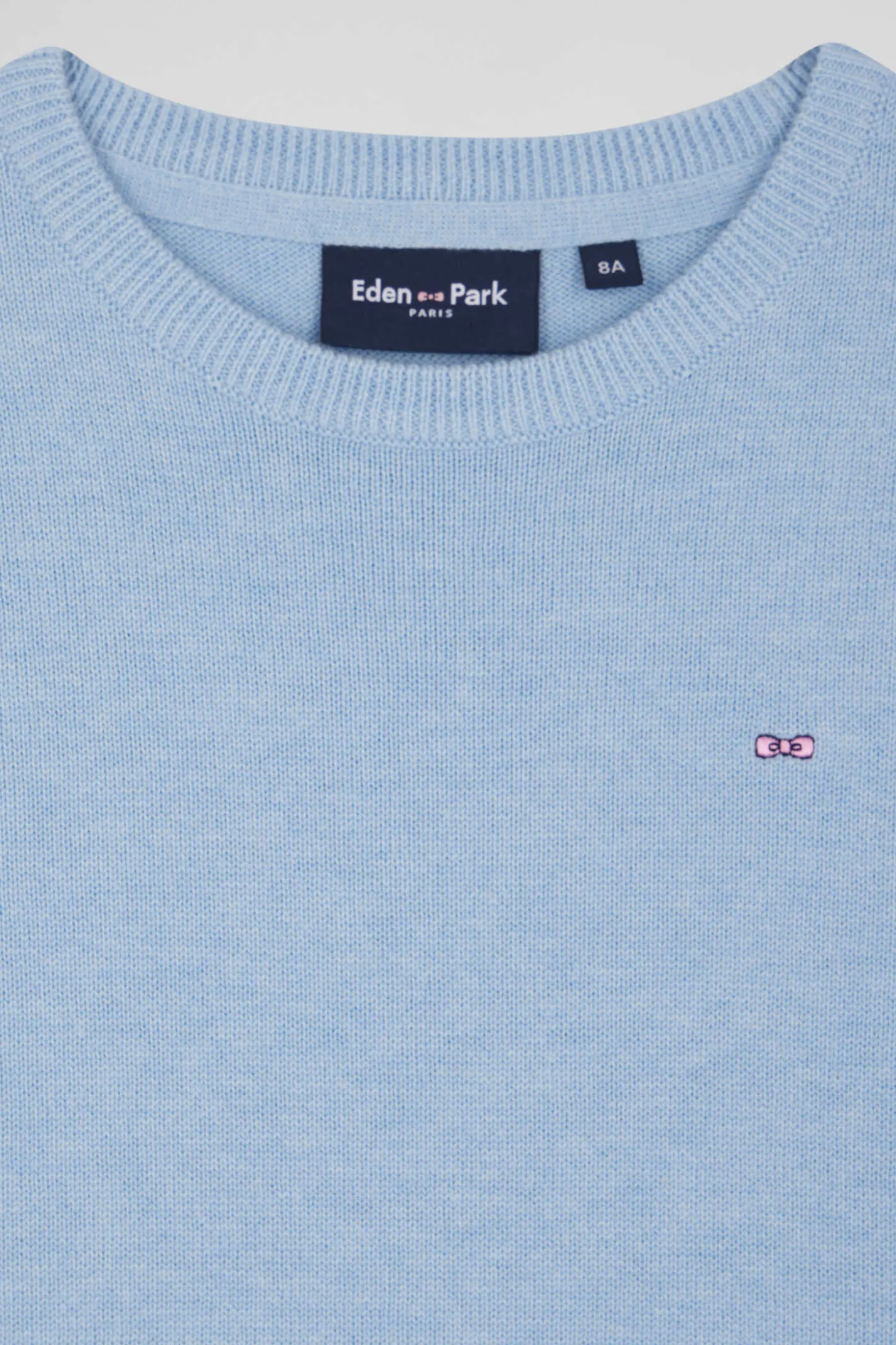 Regular sky blue wool and cotton crew neck jumper
