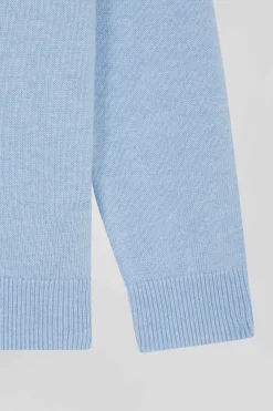 Regular sky blue wool and cotton crew neck jumper