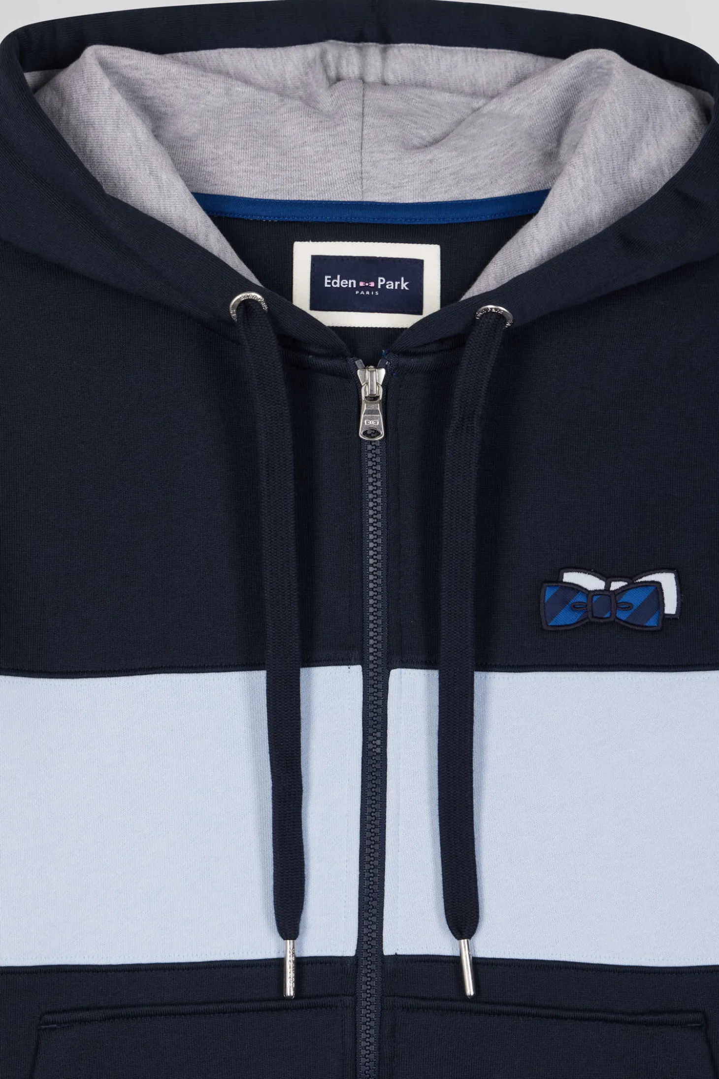 Regular sky blue zipped cotton hoodie
