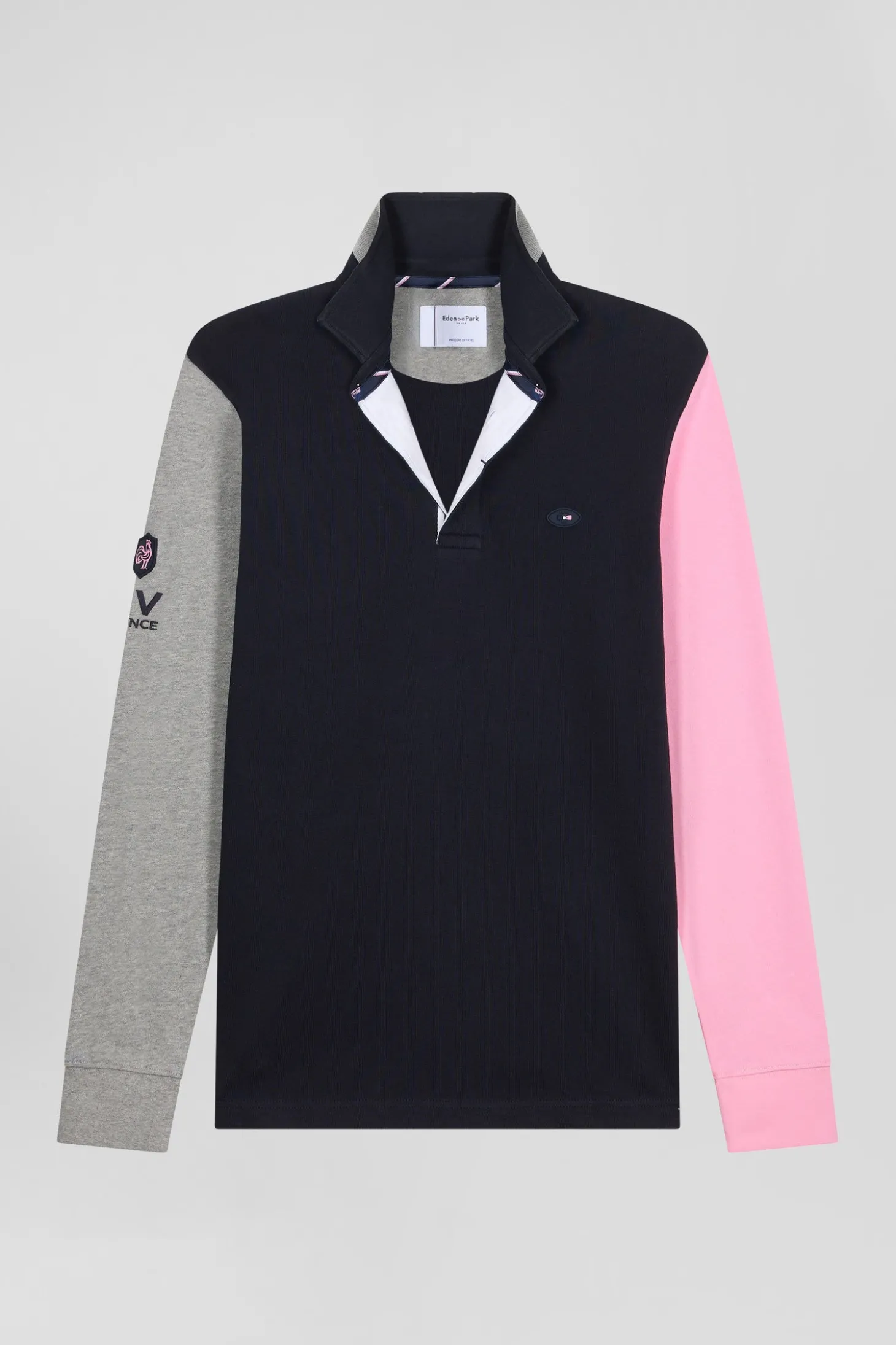 Regular tricolor XV de France long-sleeved cotton rugby shirt