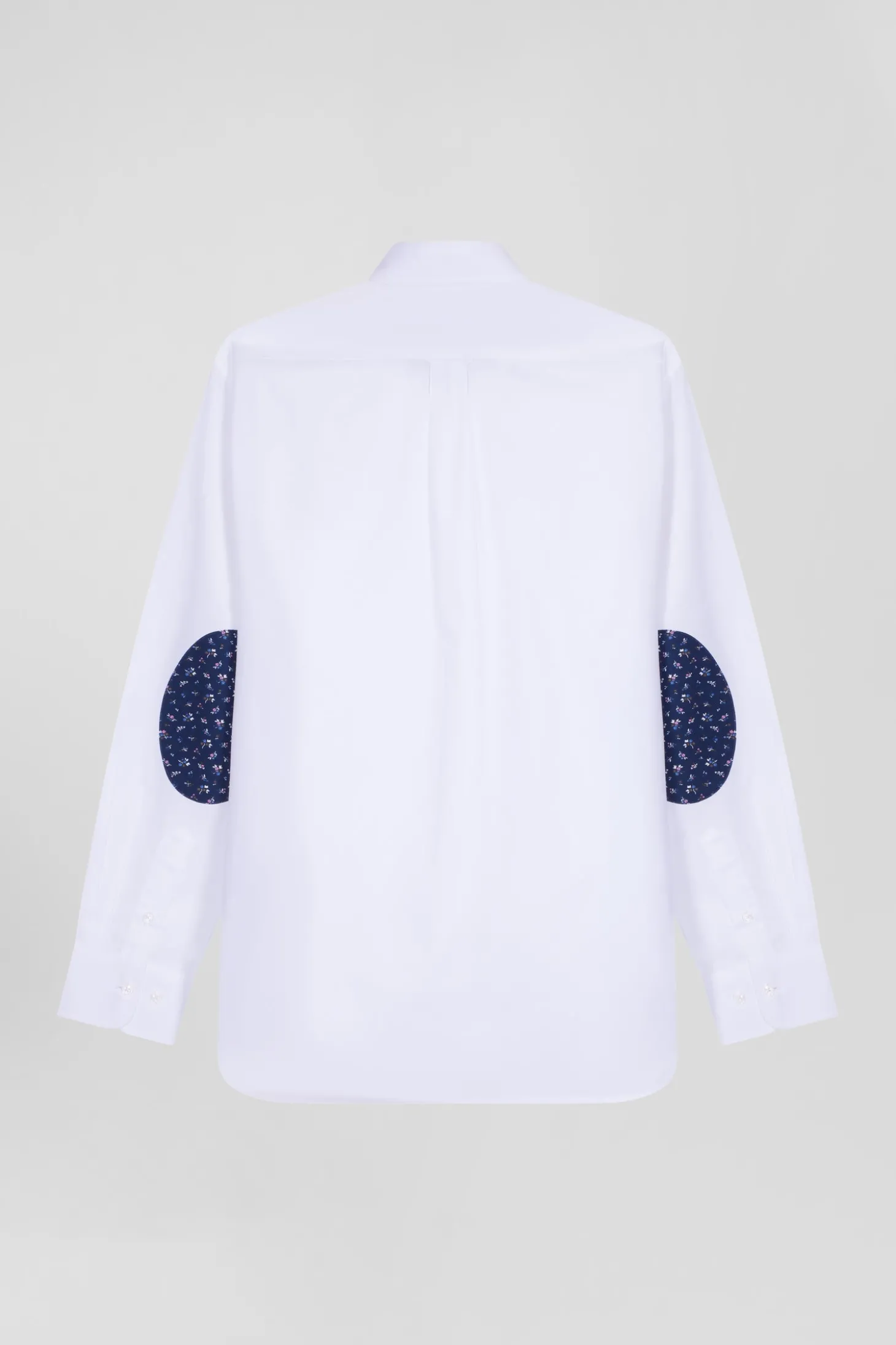 Regular white cotton poplin shirt with button-down collar and printed elbow patches