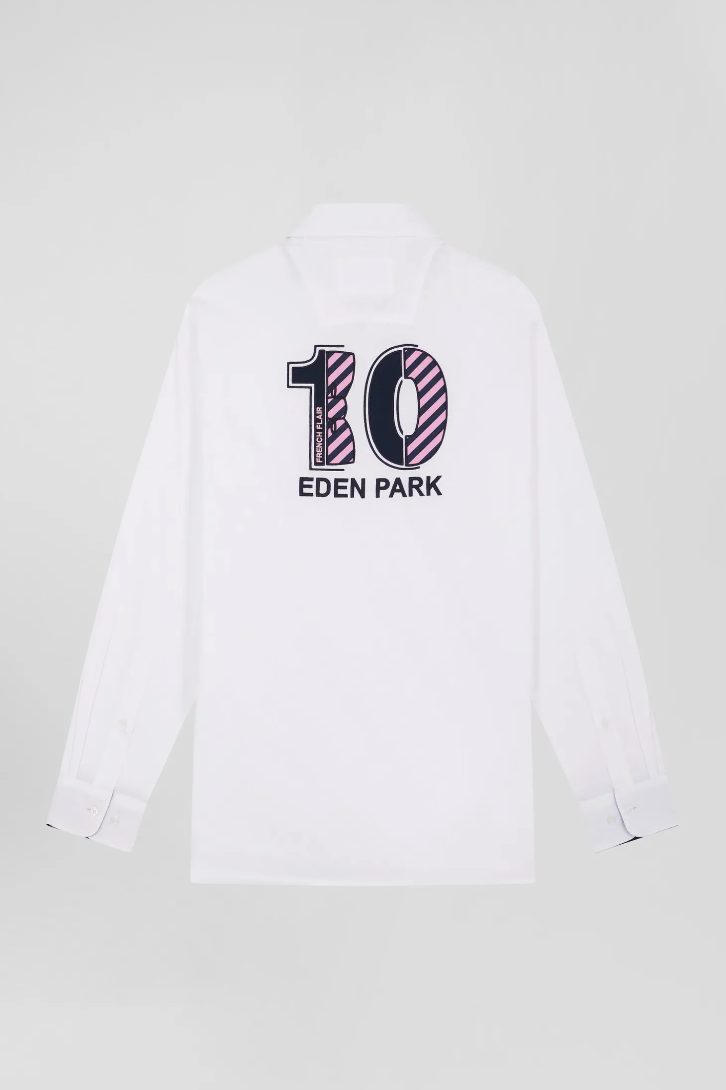 Regular white cotton shirt with back N°10 embroidery