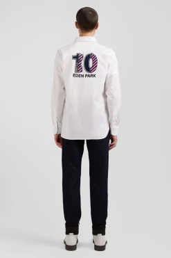 Regular white cotton shirt with back N°10 embroidery