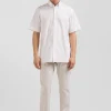 Regular white cotton short-sleeved shirt with back 10 embroidery