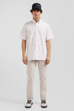 Regular white cotton short-sleeved shirt with back 10 embroidery