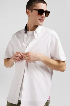 Regular white cotton short-sleeved shirt