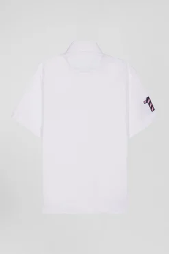Regular white cotton short-sleeved shirt