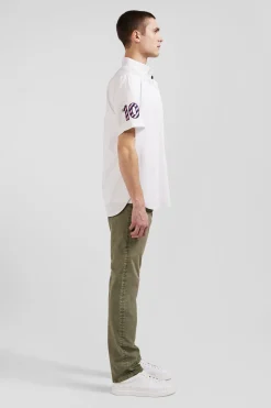 Regular white cotton short-sleeved shirt