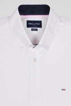 Regular white cotton short-sleeved shirt