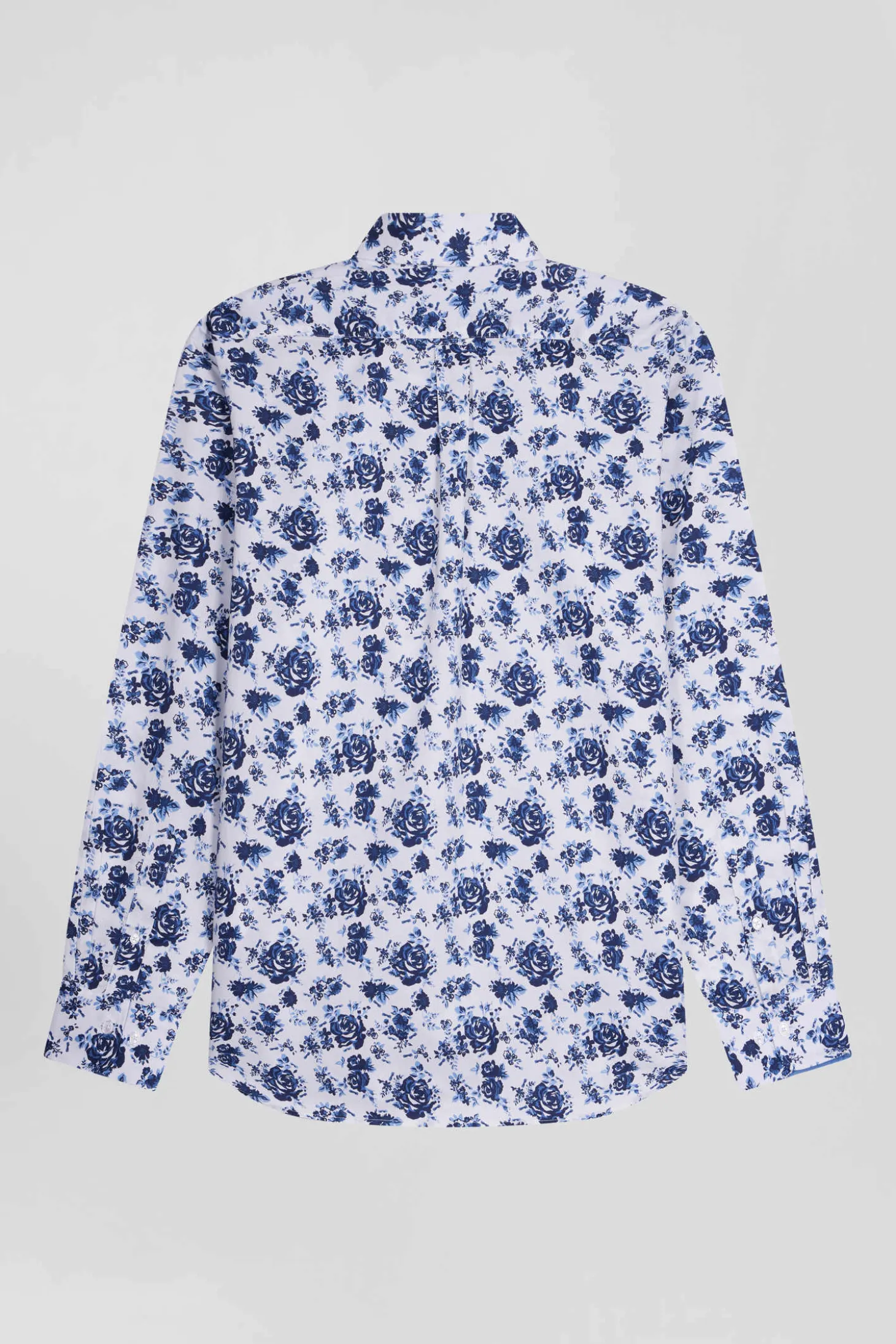 Regular white cotton twill shirt with blue floral print
