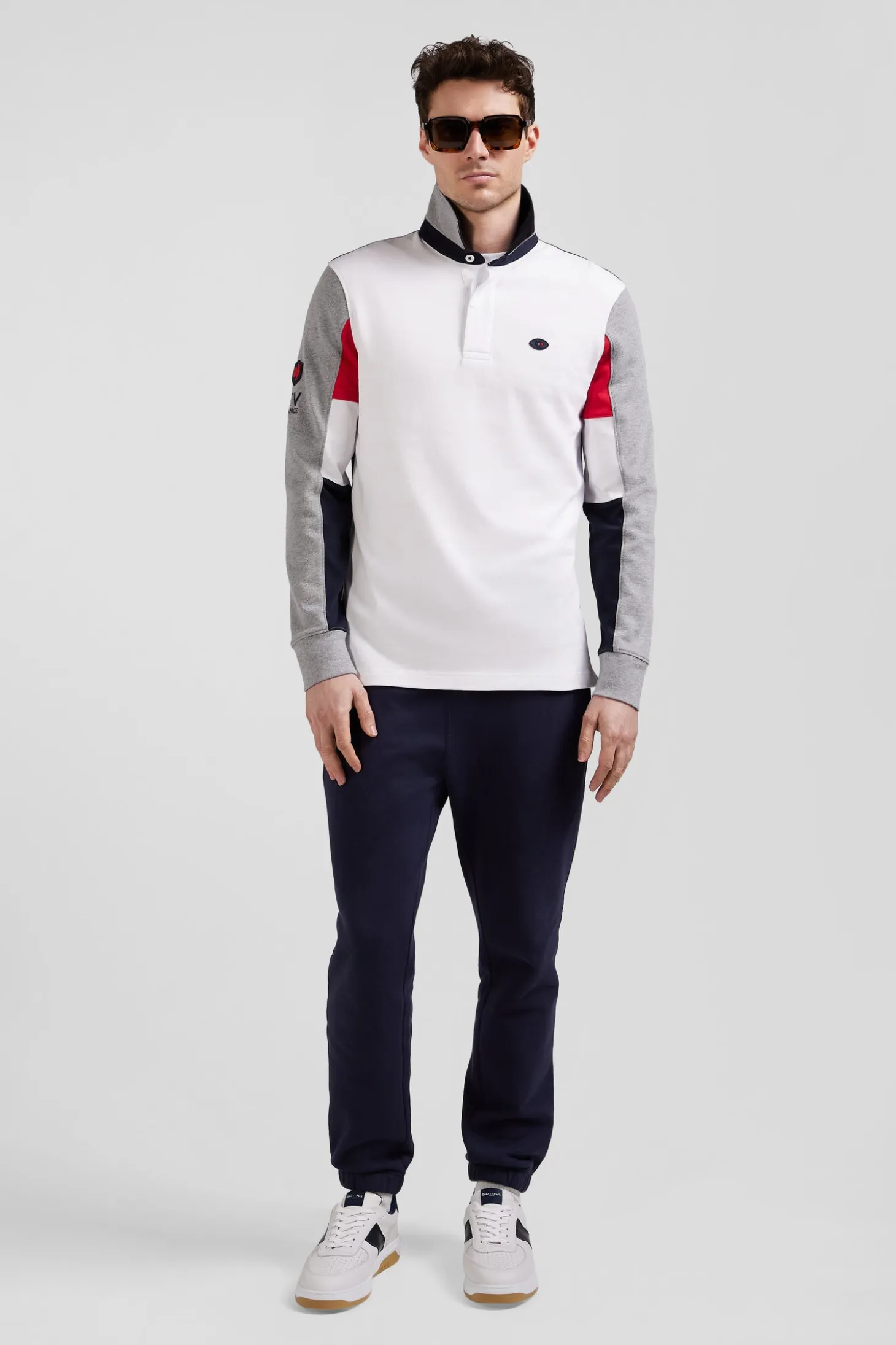 Regular white long-sleeved cotton rugby shirt