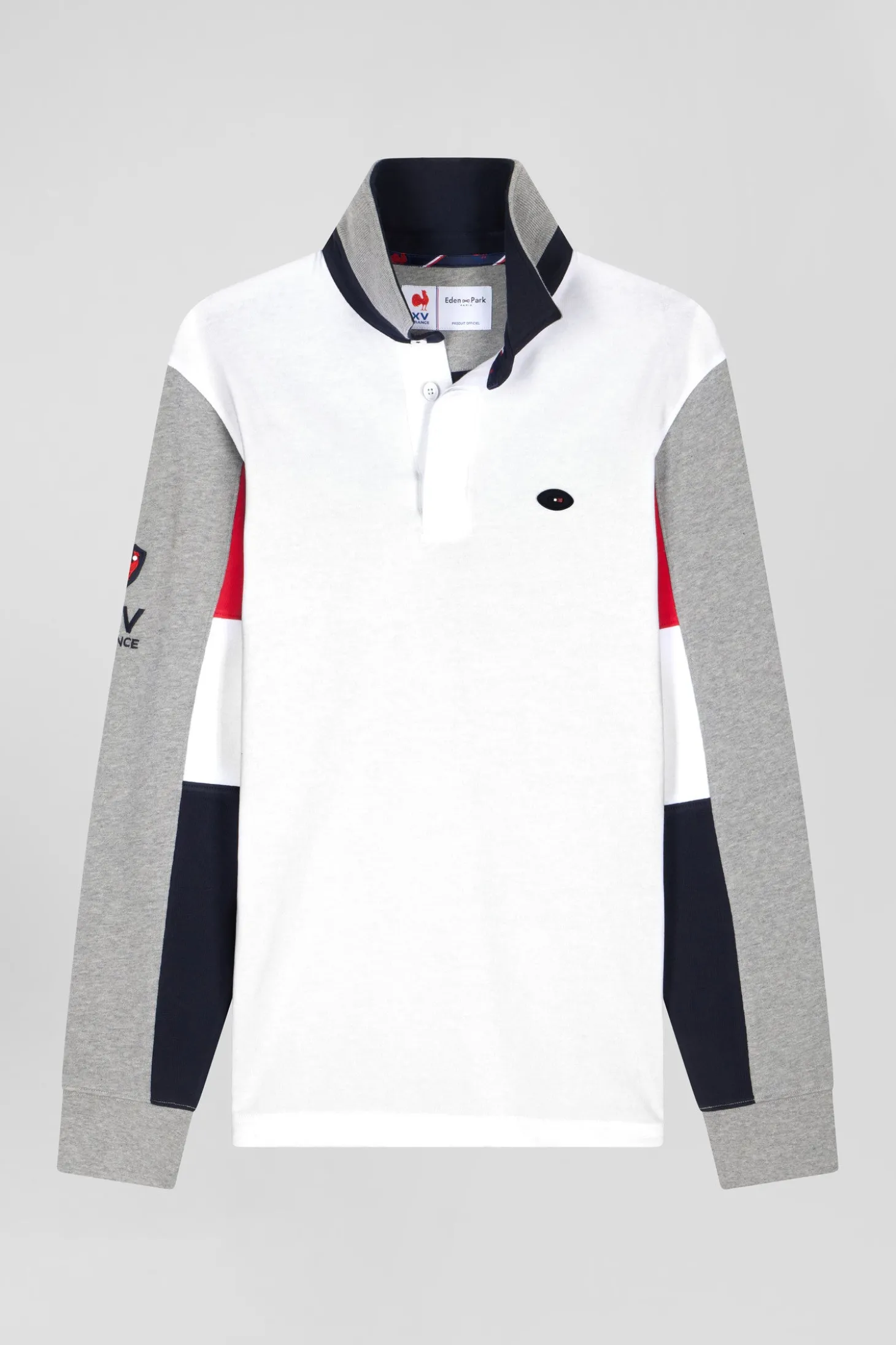 Regular white long-sleeved cotton rugby shirt