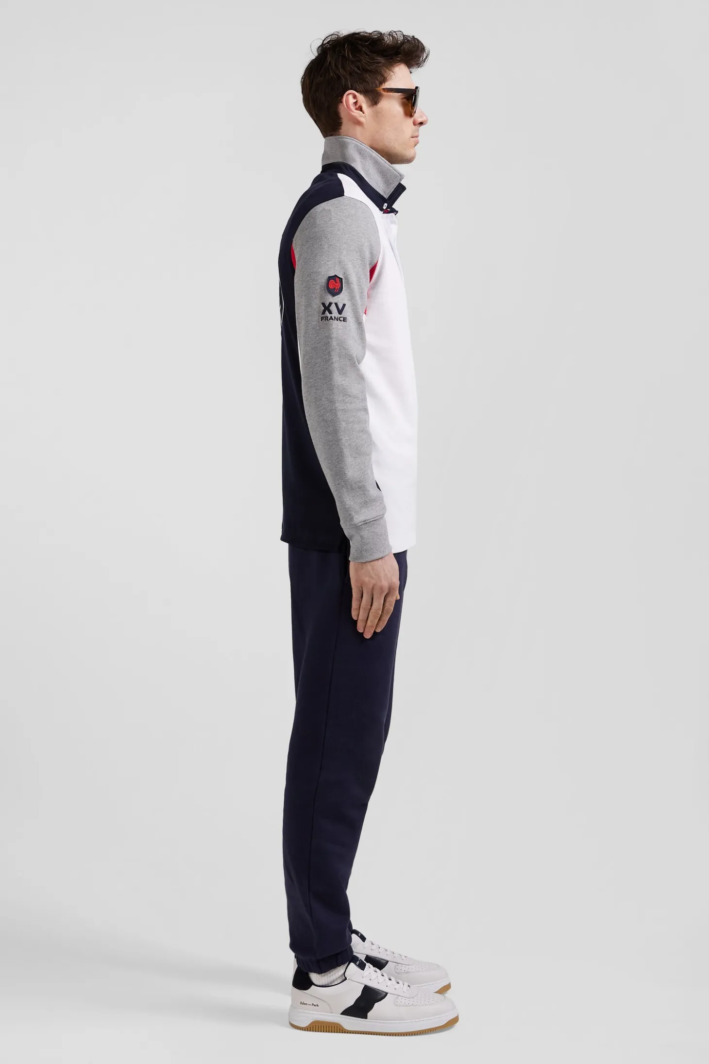 Regular white long-sleeved cotton rugby shirt