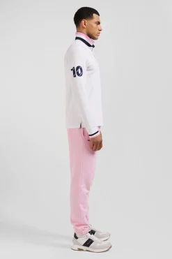 Regular white long-sleeved cotton piqué polo shirt with XV de France embroidery