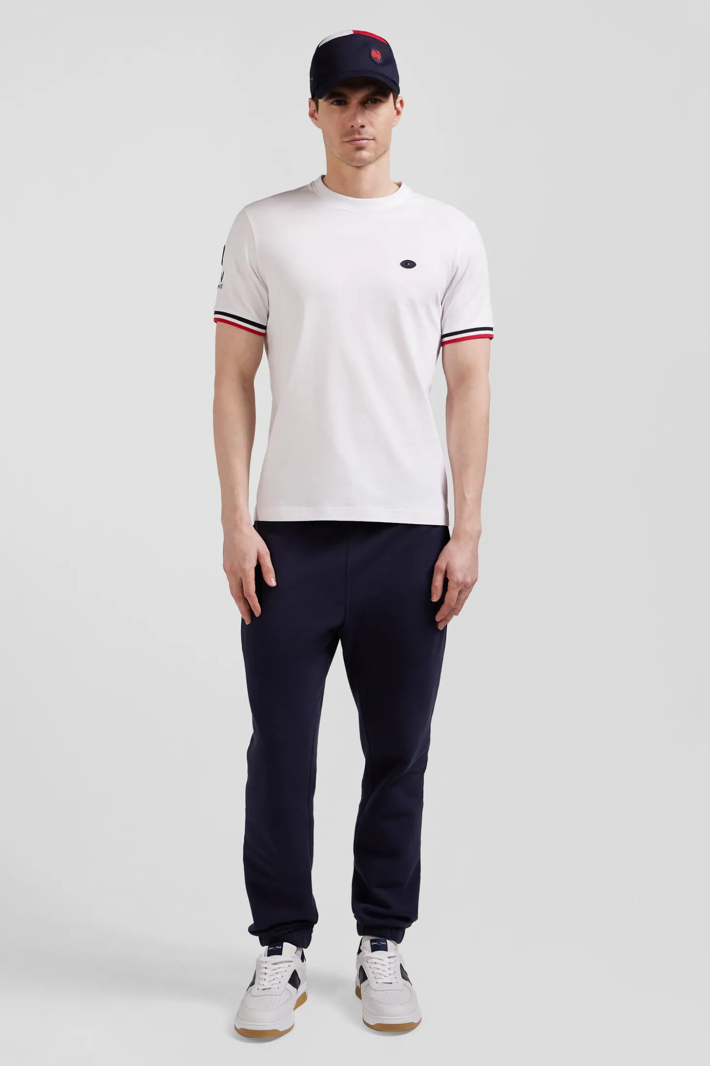 Regular white short-sleeved cotton T-shirt with tricolor XV de France embroidery