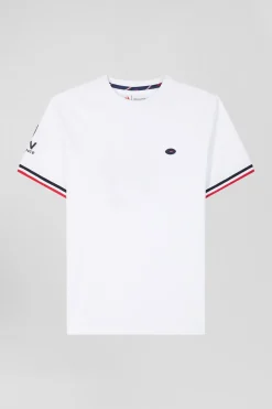 Regular white short-sleeved cotton T-shirt with tricolor XV de France embroidery
