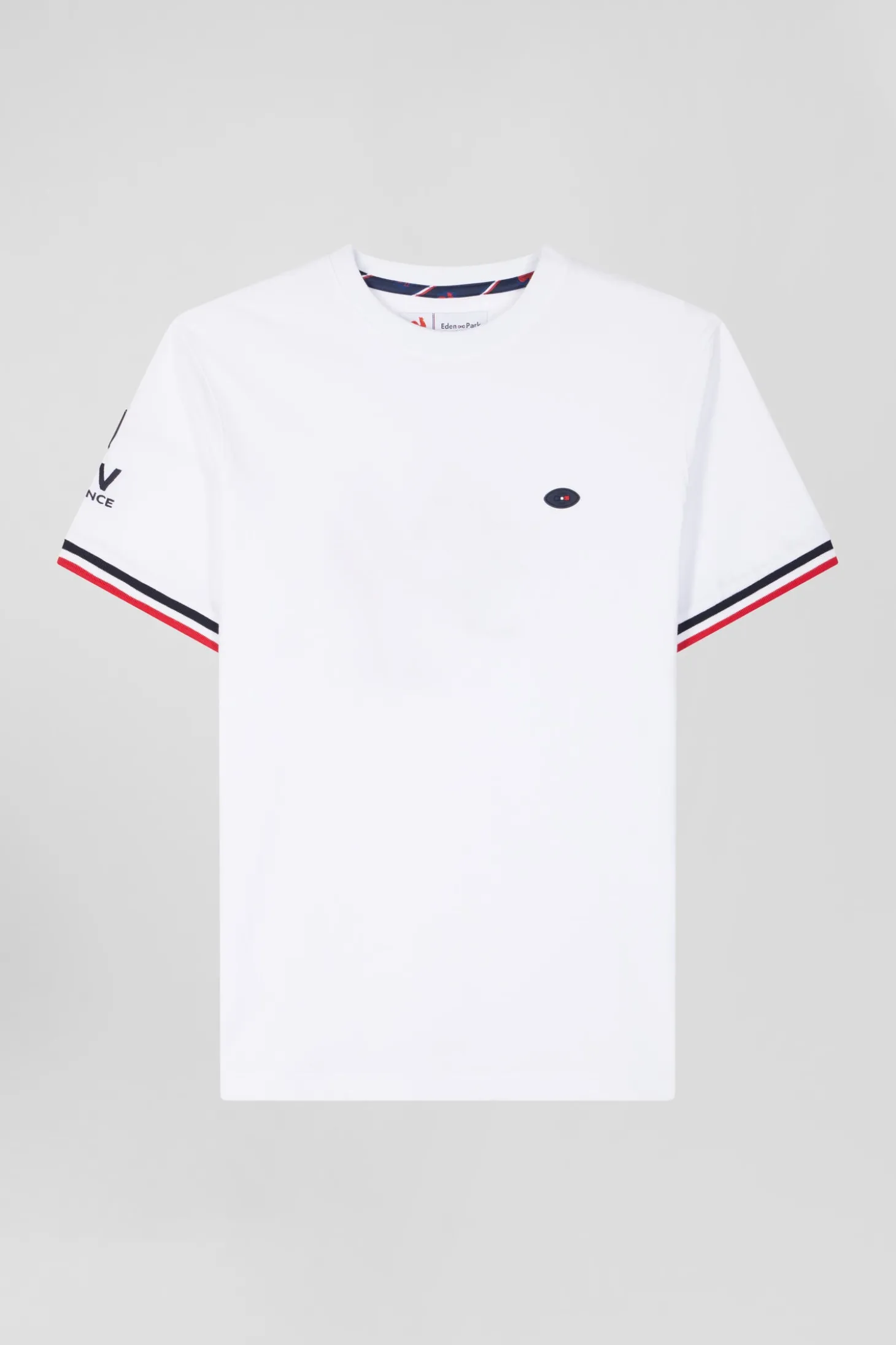 Regular white short-sleeved cotton T-shirt with tricolor XV de France embroidery