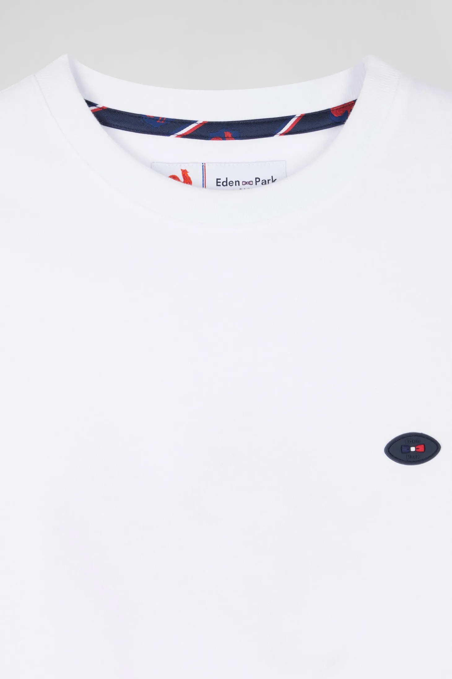 Regular white short-sleeved cotton T-shirt with tricolor XV de France embroidery