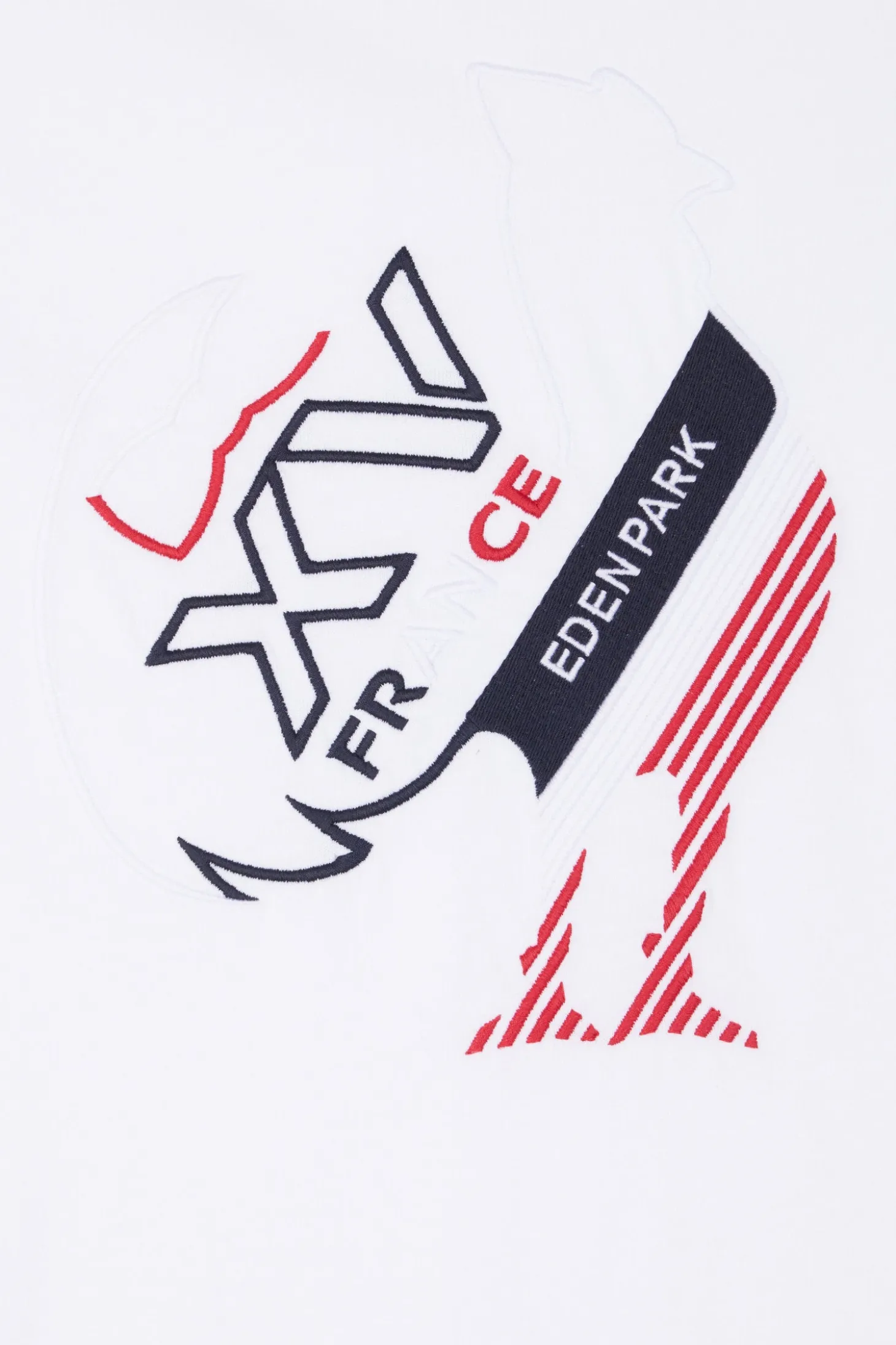 Regular white short-sleeved cotton T-shirt with tricolor XV de France embroidery