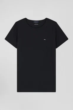 Regular women's black short-sleeved cotton T-shirt