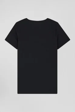 Regular women's black short-sleeved cotton T-shirt
