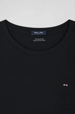 Regular women's black short-sleeved cotton T-shirt
