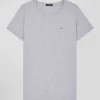 Regular women's grey short-sleeved cotton T-shirt