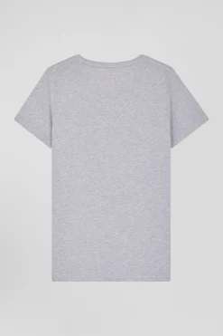Regular women's grey short-sleeved cotton T-shirt