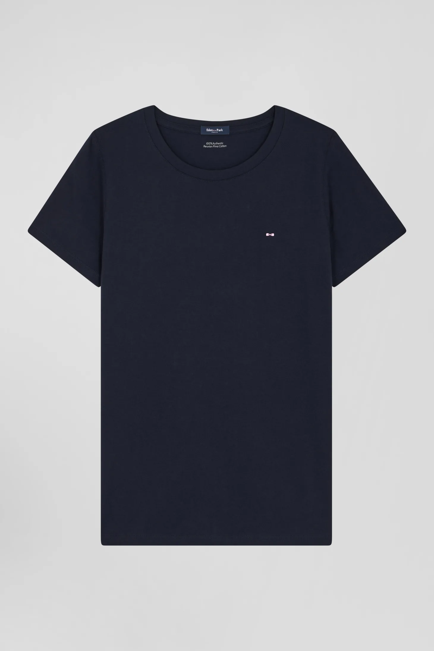 Regular women's navy blue short-sleeved cotton T-shirt