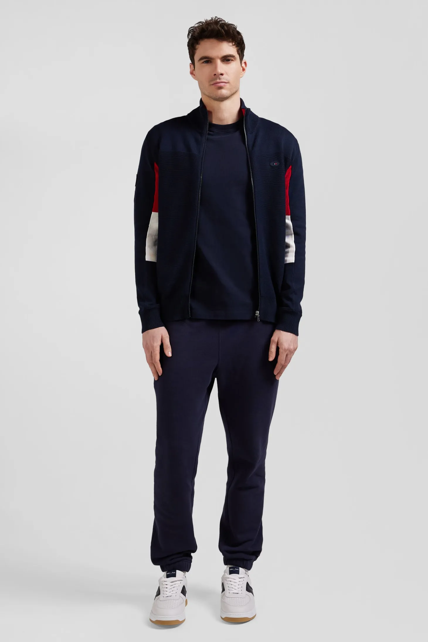 Regular XV de France navy blue cotton zipped cardigan with tricolour details